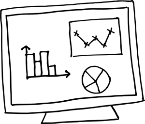 A line drawing of a computer with multiple graphs on screen HubSpot CMS Hub- Best CMS - optimise website